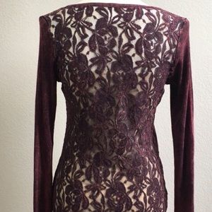 AMERICAN AGE Henley Burgundy Shirt w/ Lace